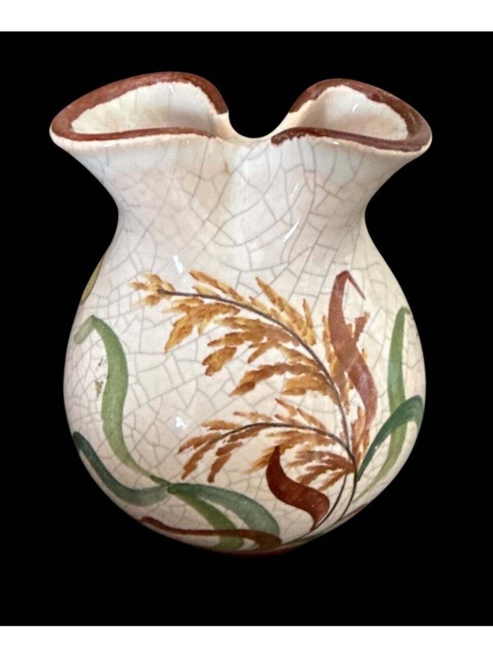 Gmundner Keramik Austrian Wedding Vase With Crackle Glaze, Wheat Design Vintage